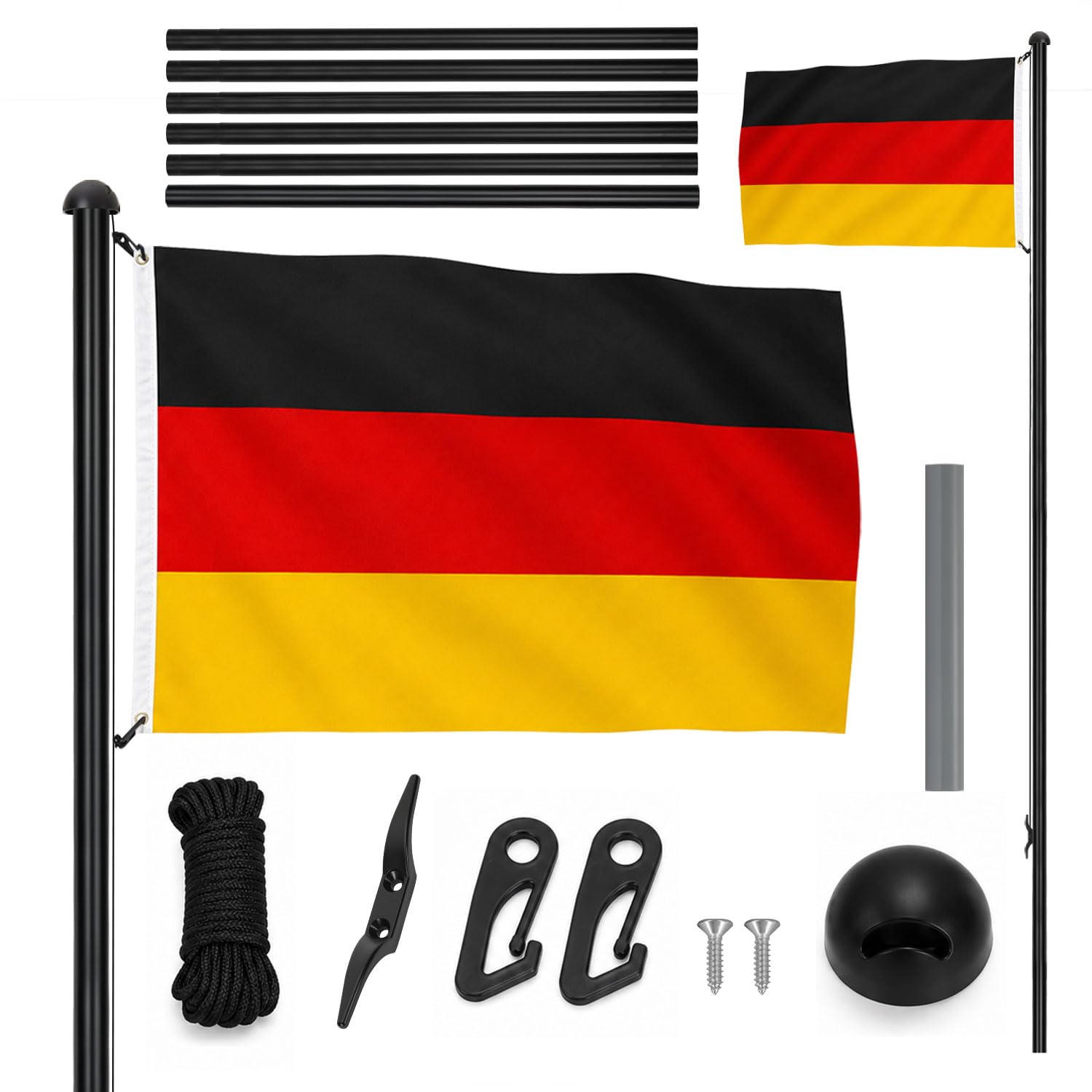 mât de Drapeau télescopique en Aluminium (Noir)