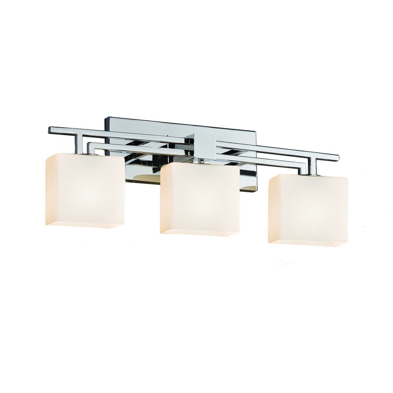 FSN-8703-55-OPAL-CROM Justice Design Group - Fusion - Aero 3-Light Bath bar - Rectangle - Polished Chrome Finish with Opal Shade,