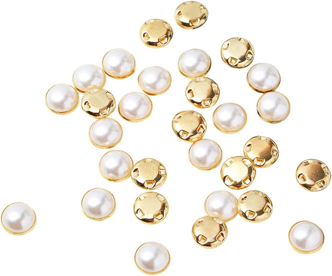 100 Pcs 6mm Sewing Pearl Beads, Flat Back Sew On Pearls Half Round Pearls Gold Claw Pearls Faux Pearl Embellishments Pearl Buttons for Sewing Decoration, Clothing, Bags, Shoe, DIY Crafts