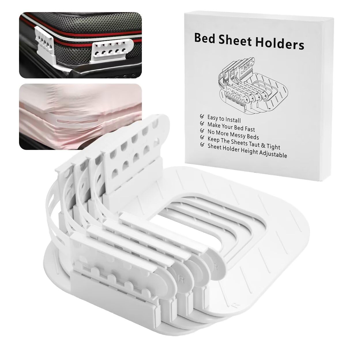 Lock Sheet Holders, Bed Sheet Holders for Corners, Keep Fitted Sheets in Place, Keep Sheets from Sliding, Bed Sheet Clips Fit All Mattress Sizes