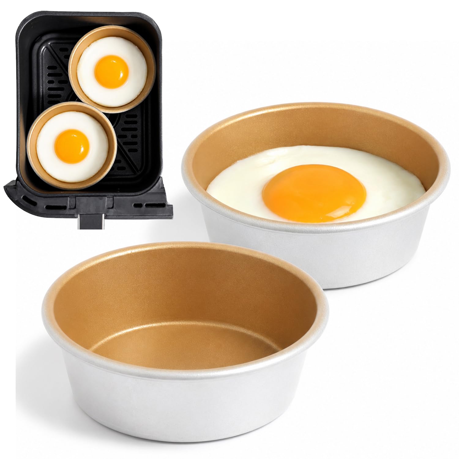 Air Fryer Egg Pan, 2 Pack Non Stick Air Fryer Egg Mould for Fried Eggs, 4in