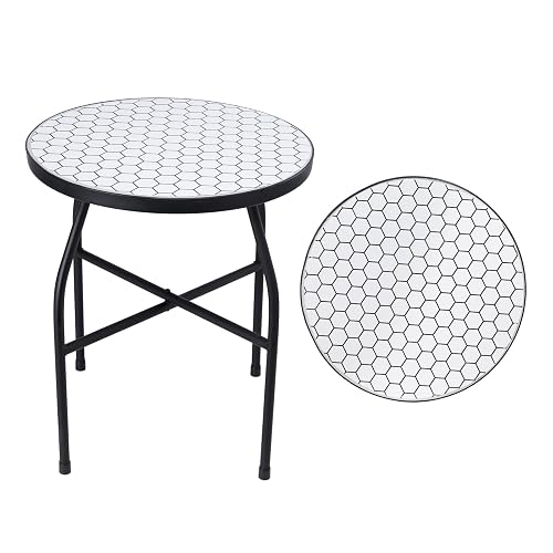 VCUTEKA Mosaic Outdoor Side Table, 14" Round Small Patio Accent