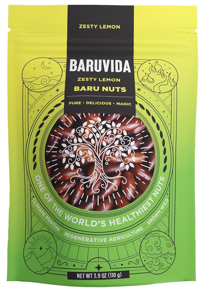 Baruvida Baru Nuts Zesty Lemon Flavor | World's Healthiest Nut | Crunchy and Delicious | Healthy Snack | High Protein, Lowest Fat and Lowest Calorie Nut | Suitable for Vegan, Gluten Free, Keto, Peanut Free | Naturally Non GMO | SUPERFOOD with SUPER TASTE | 3.9oz (110g) Resealable Bag
