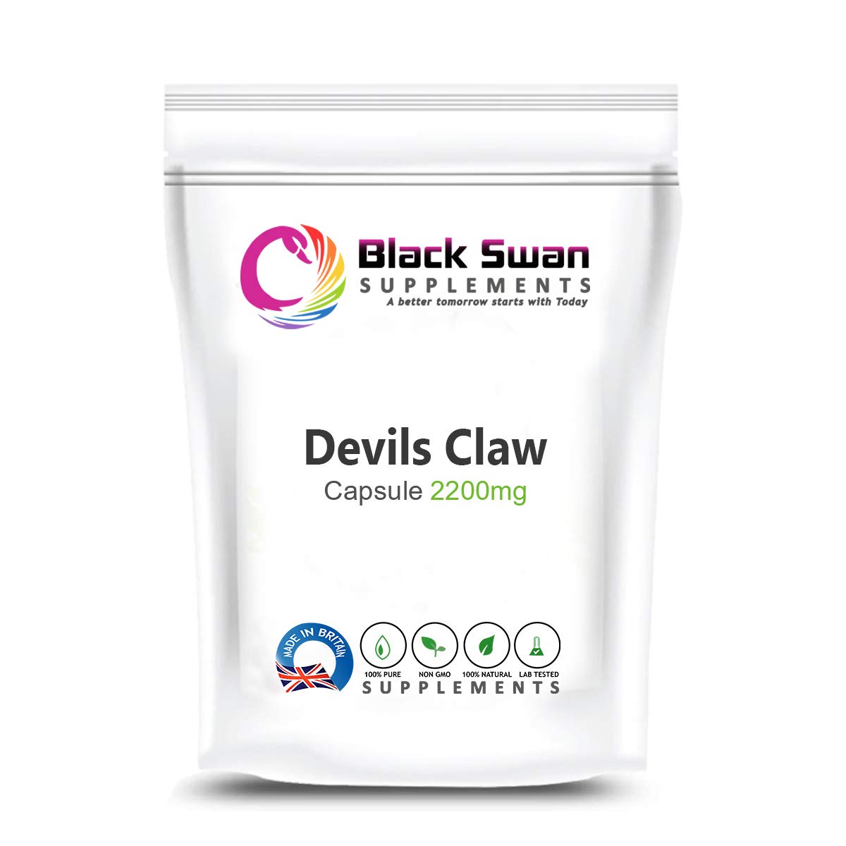 Black Swan Devil's Claw Capsules - 2200mg Antioxidant Formula Anti Inflammation Joints Digestive Health Muscle Pain Relief Natural Herbal Supplement - 120 Caps 4 Month Supply