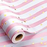 MAYPLUSS Pink Stripe Wrapping Paper Roll - 17 Inch X 33 Feet - Romantic Girly Pink Wide Striped Gift Wrap with Foil Dot Baby Girl Wrap Present Paper for Baby Shower, Bithday, Holiday, Wedding