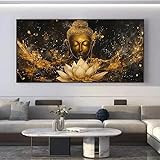 Impresiones de arte de pared moderno sobre lienzo, pintura de estatua de Buda de loto, decoración artística para el hogar, habitación, religión (70 x 140 cm)