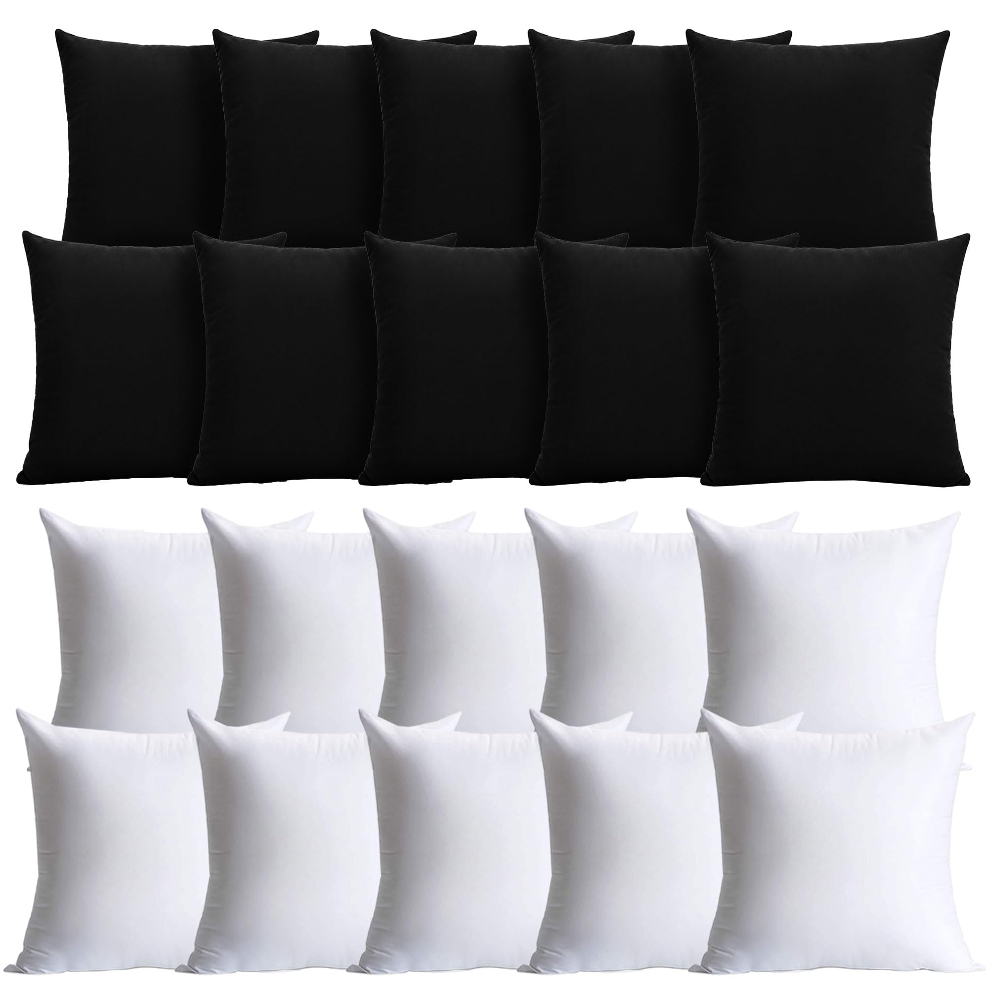 Hafaa Black Cushions with Covers Included Pack of 10, 40 x 40 cm Soft Microfiber Cushions, Decorative Throw Pillows with Hidden Zip Closure for Sofa, Bed, Living Room & Home Décor