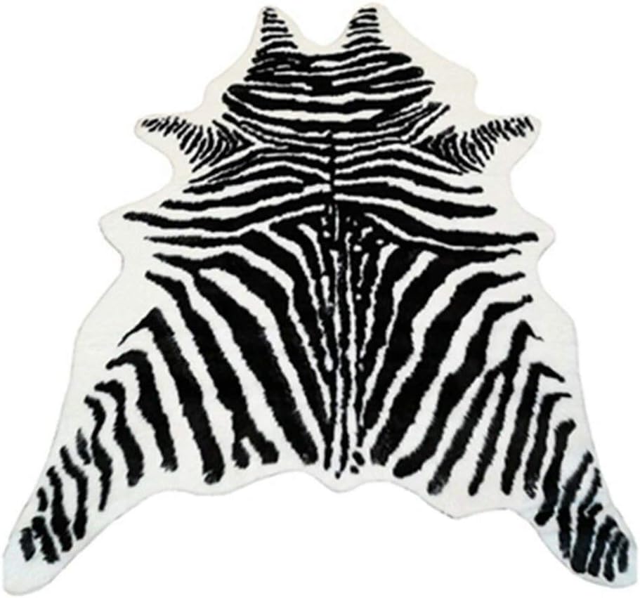 Zebra Print Rug Faux Animal Cowhide Skin Area Rug Leather Carpet Mat Large Size for Home Office Livingroom 7.9'x5.6'