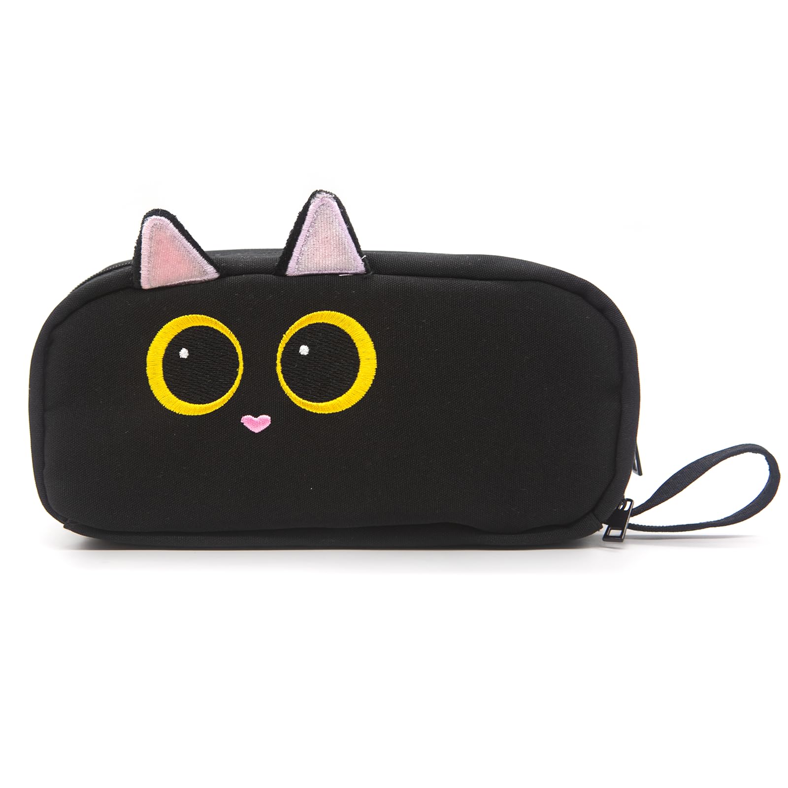 LJCZKA Cute Animal Pencil Case with Compartments for Girls Cat Pencil Pouch with Zipper Kids for School Office College (Black Cat)