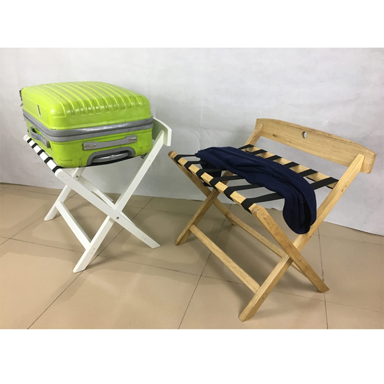 Portaequipajes Plegable De Madera Respaldo Retro con Correa De Nylon Soporte para Equipaje No Requiere Ensamblaje Portaequipajes para Habitación De Invitados Dormitorio-B 63cm w x43cm dx61cm