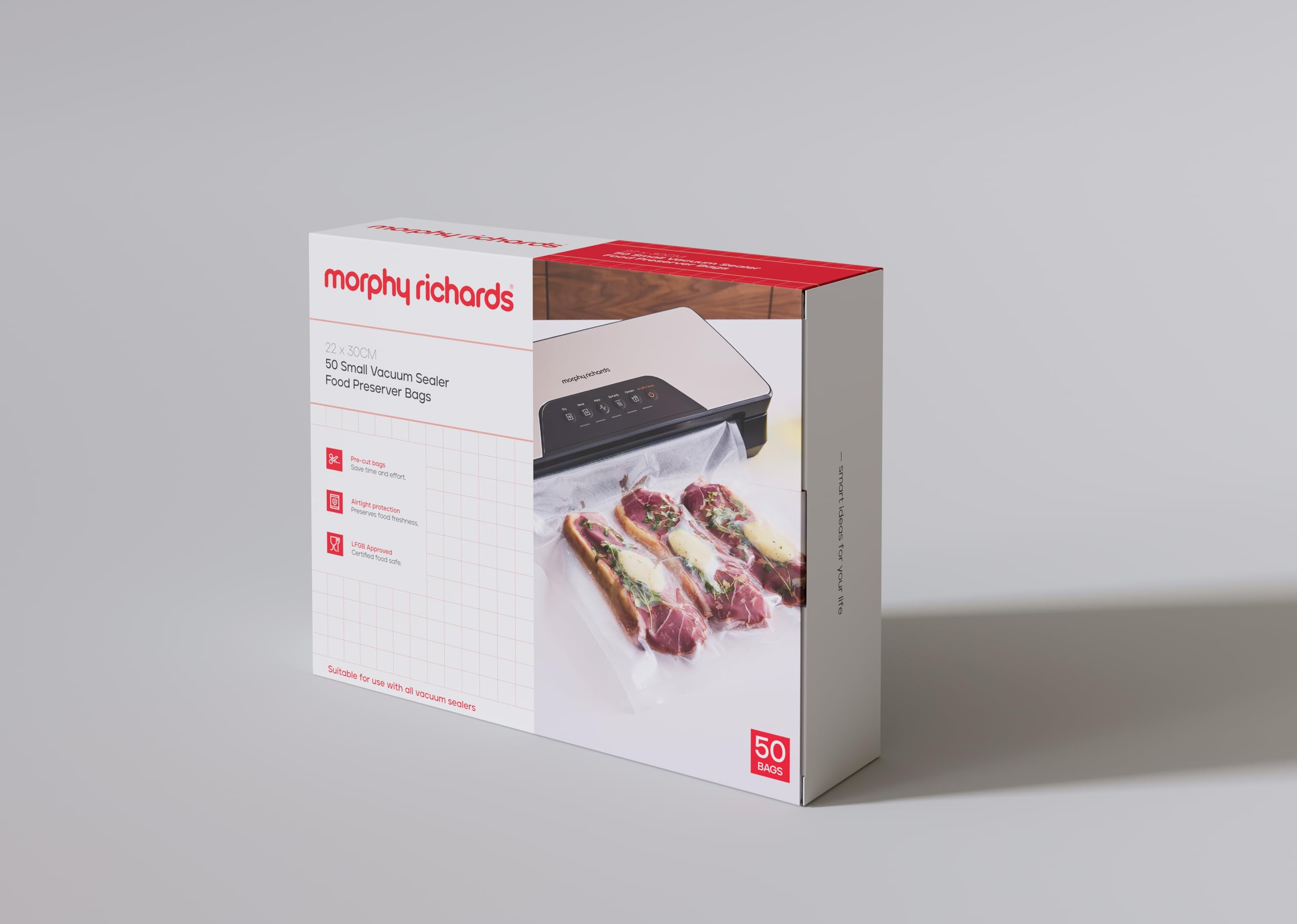 Morphy Richards Vacuum Food Sealer Bags, Small, 50 Bags, Food Sealer Accessory for 432040, Pre Cut Bags, Airtight Protection, LFGB Approved, 433000
