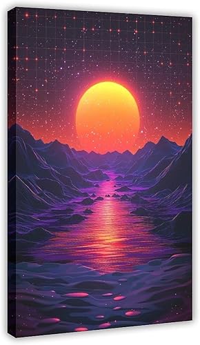 XAHOR Retro Synthwave Wall Art  Abstract Sci-Fi Universe Print  Neon 80s Futuristic Poster Canvas Poster Wall Art Decor Print Picture Paintings for