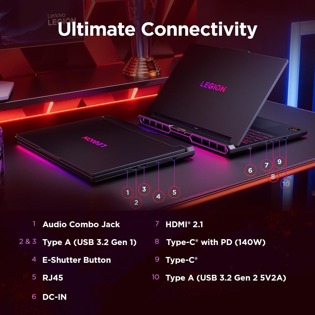 Lenovo Legion Pro 7 16AFR10H - Ordinateur Portable Gaming 16'' OLED (AMD Ryzen 9 9955HX3D, RAM 64Go, SSD 2To, NVIDIA RTX 5080 16GB) Clavier RGB rétroéclairé AZERTY Français - Noir Eclipse