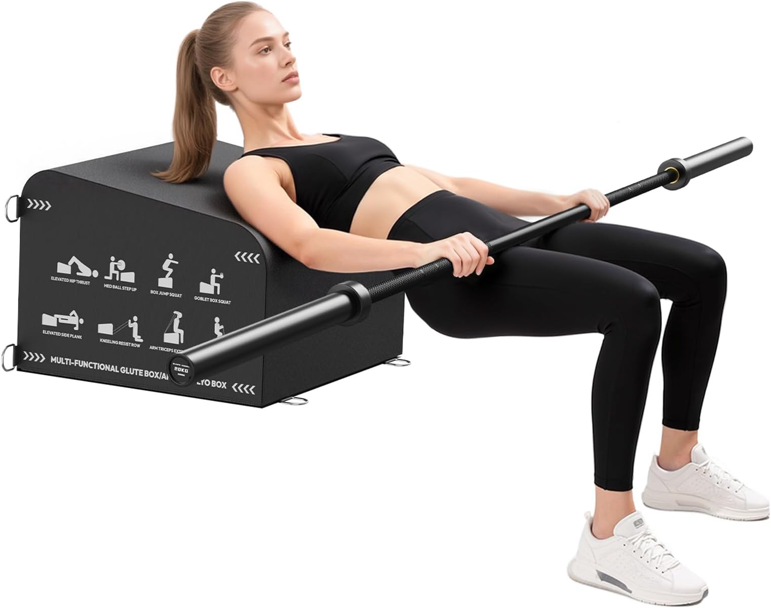 Hip Thrust Bench, Multi-Functional Slip-Free Hip Thrust Machine for Glute Bridge, Box Jump, Push-Ups, Squat, Ab Exercise, Suitable for Home & Gym