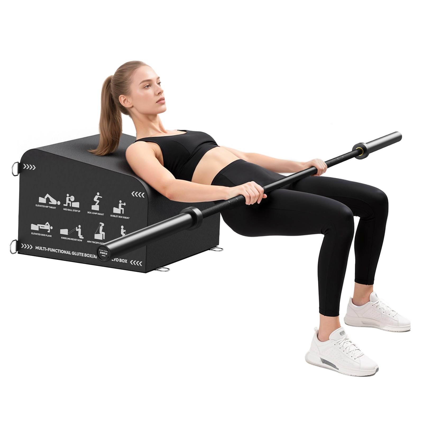 Hip Thrust Bench, Multi-Functional Slip-Free Hip Thrust Machine for Glute Bridge, Box Jump, Push-Ups, Squat, Ab Exercise, Suitable for Home & Gym