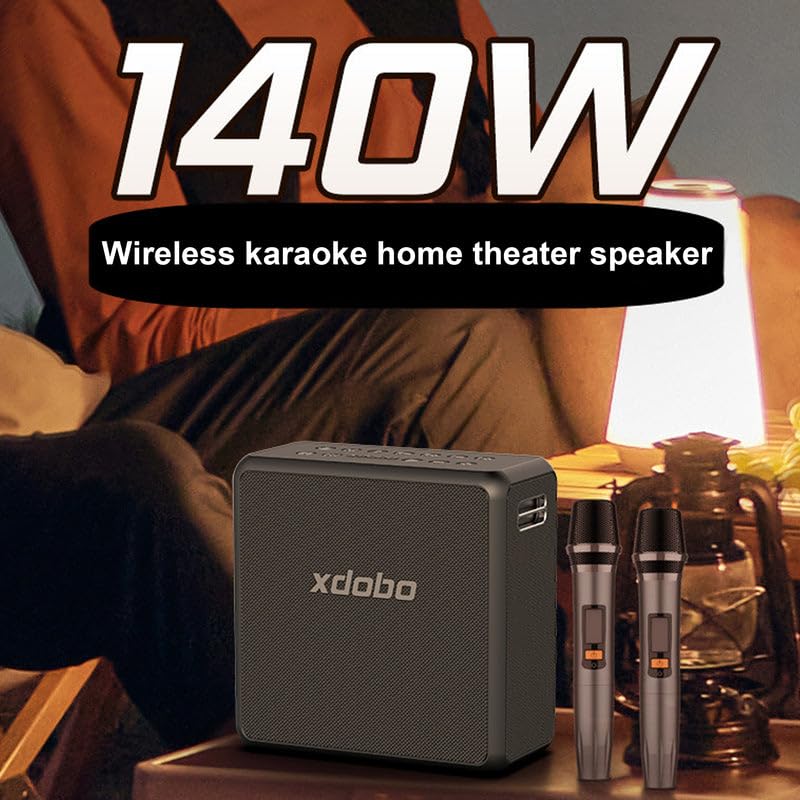 xdobo King Max Bluetooth Karaoke Lautsprecher mit 2 Wireless Mikrofone, 140W RMS, IPX5 Wasserdicht, Tragbarer Party-Lautsprecher, Typ-C, 12+ Stunden Spielzeit