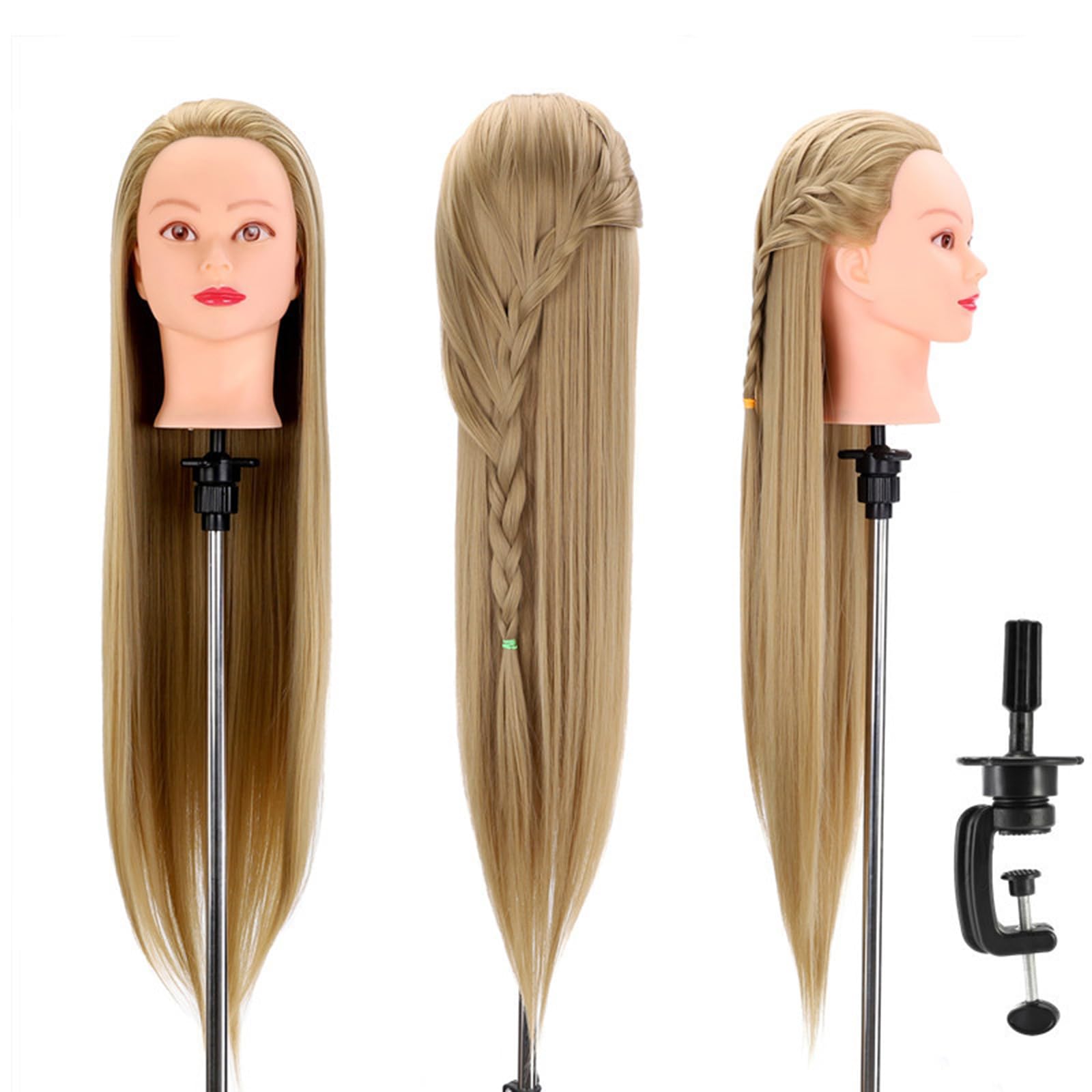 Perücke Mannequin Head Echtes Haar Mannequin Heads 65cm/26in mit Kleinem Ständer für Haarstyling, Friseurausbildung, Flechten-1B#