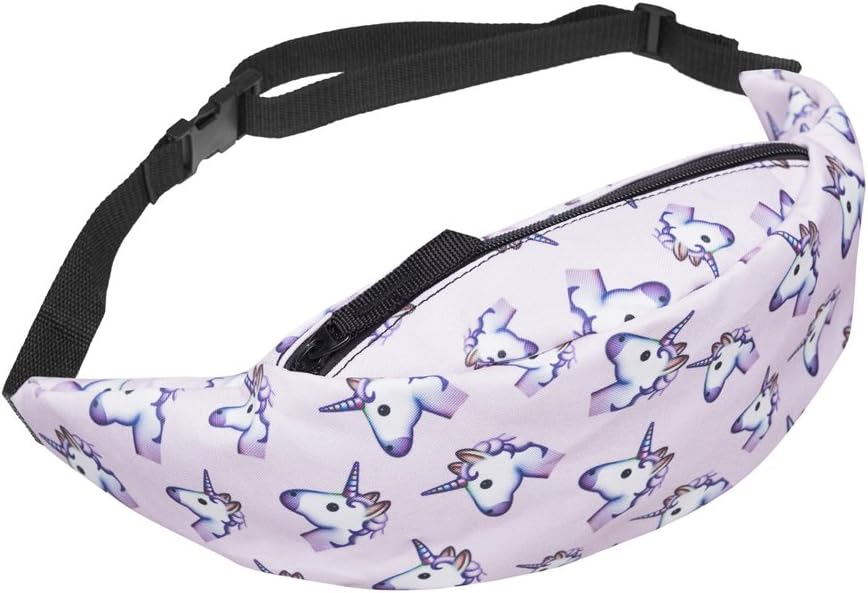 Unicorn Fanny Pack 3D Colorful printing Women Waist Packs girls Waist Bag for Women Money Belt Bag Men Travelling Mobile Phone Bag (EMOJI UNICORN PINK)