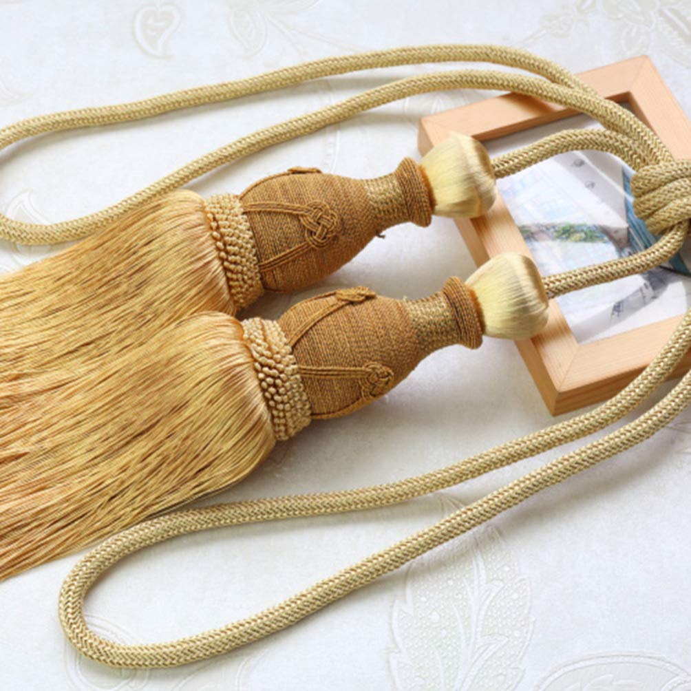 Curtain Tassel Tiebacks, Rustic Window Curtain Tieback 1 Pair Drapery Holdback Tassel for Porch Garden Decoration Treatment Accessory(Gold)
