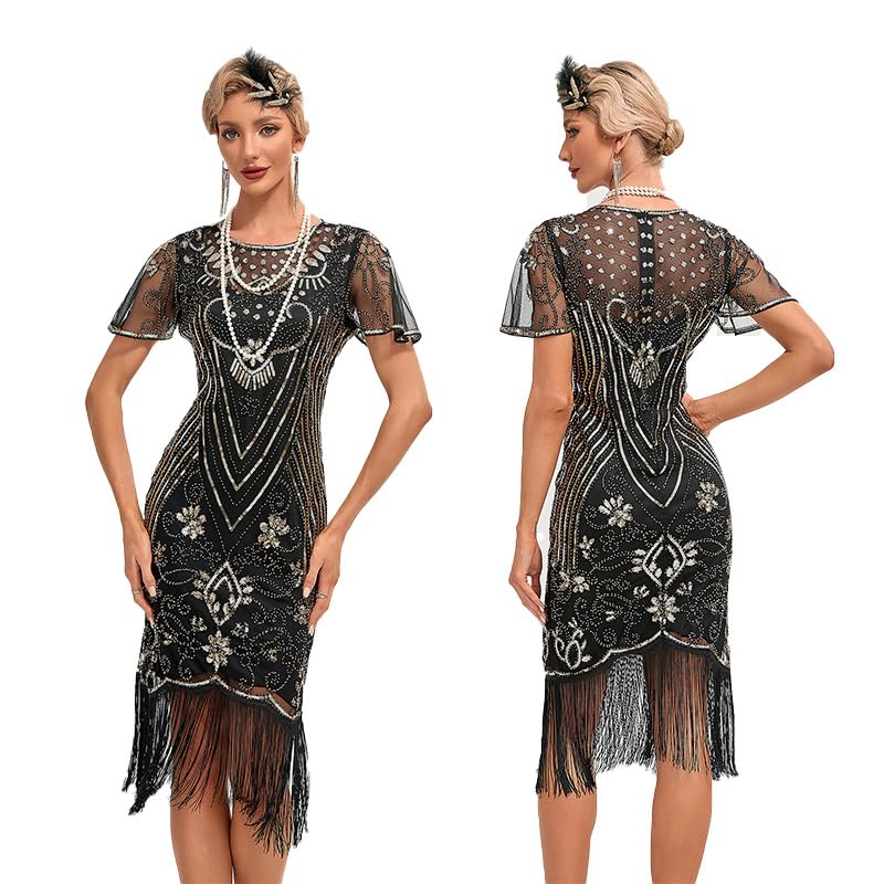 TANMESSOLace Neck 1920s Flapper Dress with Sleeves - Elegant Gatsby Costume for Special Events