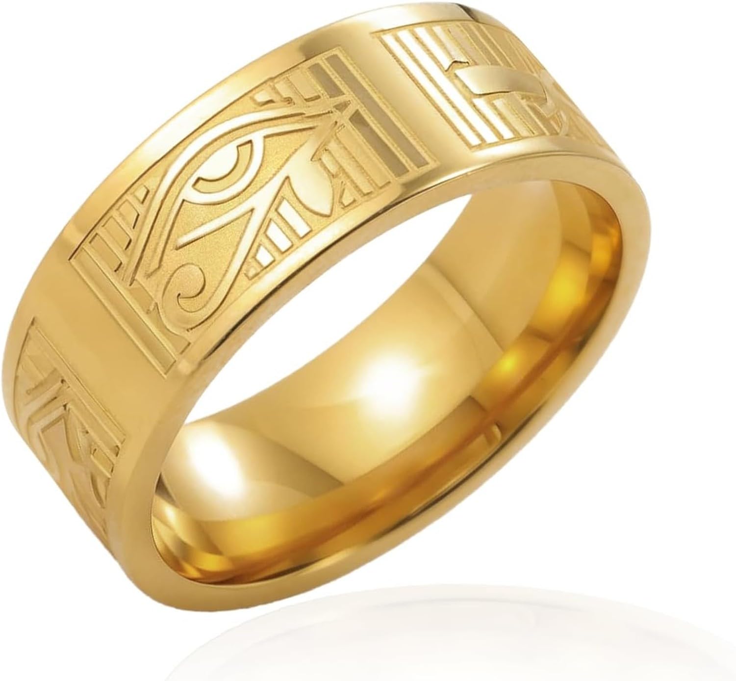 Eouyt Egyptian Ankh Cross Eye of Horus Ring Stainless Steel Symbol Protection Amulet Jewelry for Men Women Ancient Ring, Gold, P 1/2