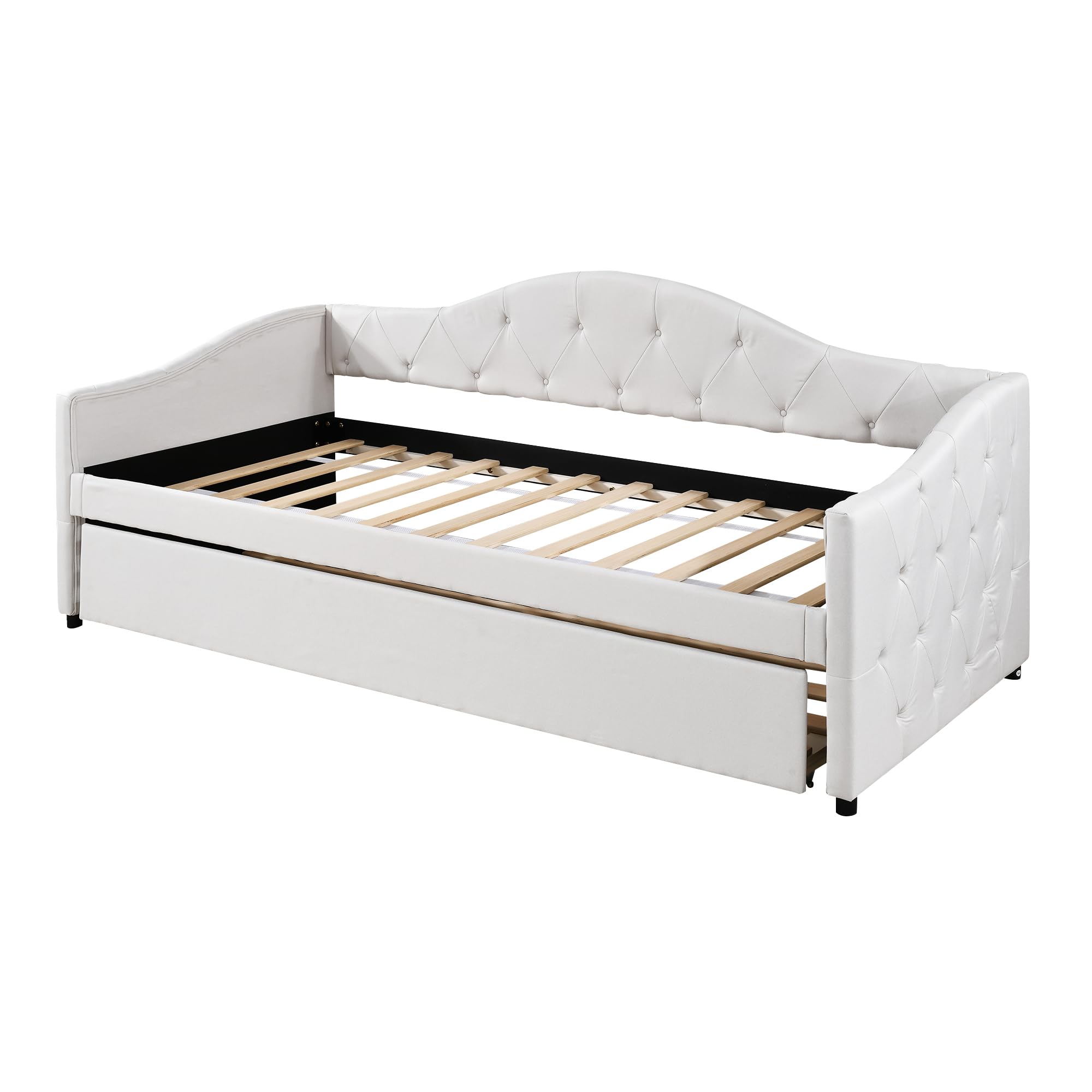 Letto giornaliero, 90 x 200 cm, con letto estraibile, divano letto, letto singolo (senza materasso), lino, stile minimalista (beige)