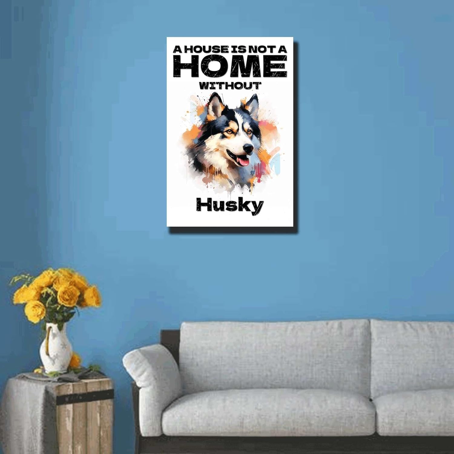 Ymyoo Canvas Painting Wall Art Print A House Is Not A Home Without Husky Large Canvas Wall Art Home Decor For Garden 24×36 Inches Without Frame