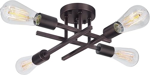 SunRider Luminaria Industrial de Techo Semiempotrada de 4 Luces, Luces de Techo de Granja de Bronce, Lámpara de Araña Sputnik de Metal Rústico para
