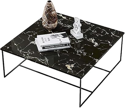 Faux Marble Square Modern Coffee Table Sofa Side Table End Table Night Standwith Black Metal Frame, Suitable for Living Room, Office, Black