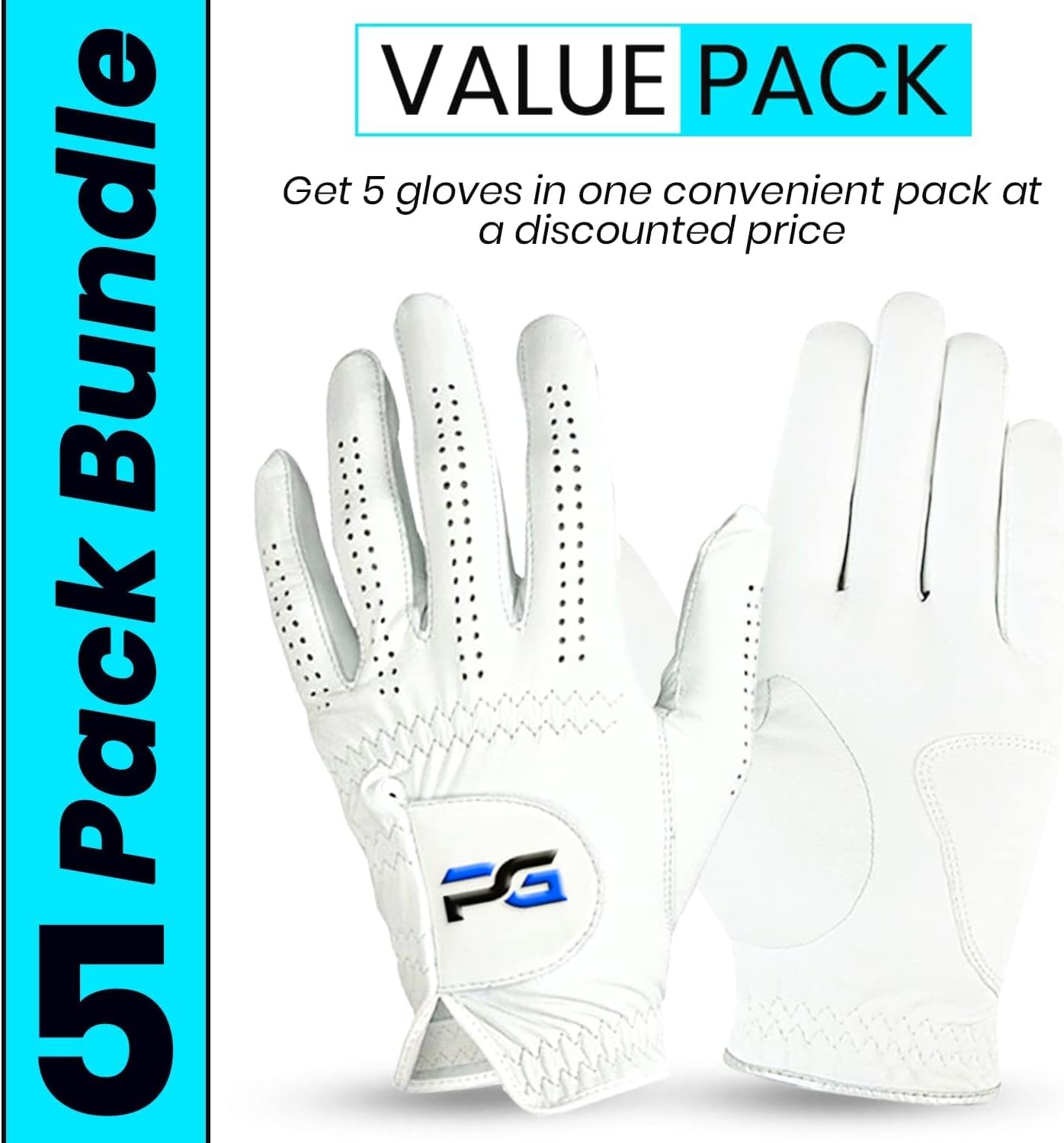 PG Golf Gloves (5 Pack) Cabretta Leather, Premium Quality Mens Golf Gloves, Left Hand Gloves for Right Handed Golfers