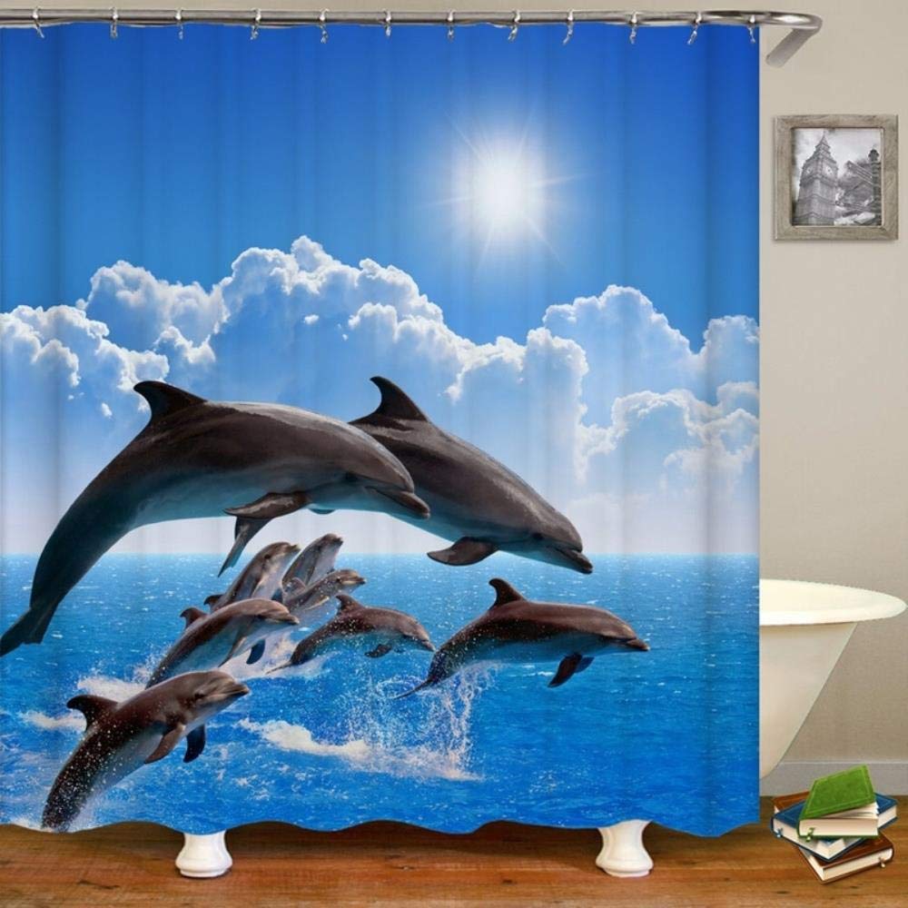 Tenda da doccia con delfini, tema oceano - Decorazione da bagno con