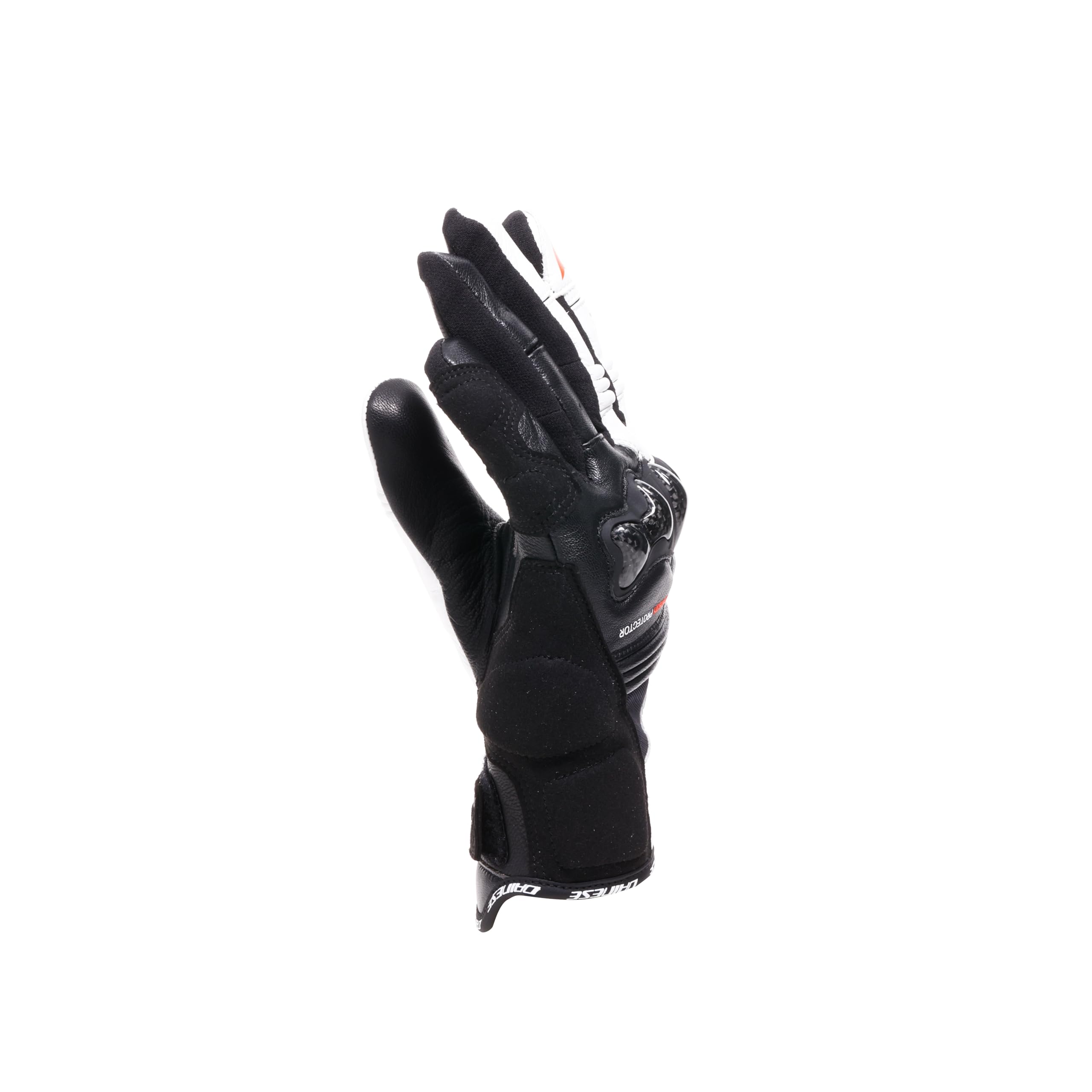 DAINESE Reacto Carbon Short Gloves Wmn, Guanti Moto Corti Donna in Pelle con Protezione Nocche in Carbonio e Imbottiture Palmo e Dita Smart Touch, Per Donna, Black/White/Red-Fluo, XS