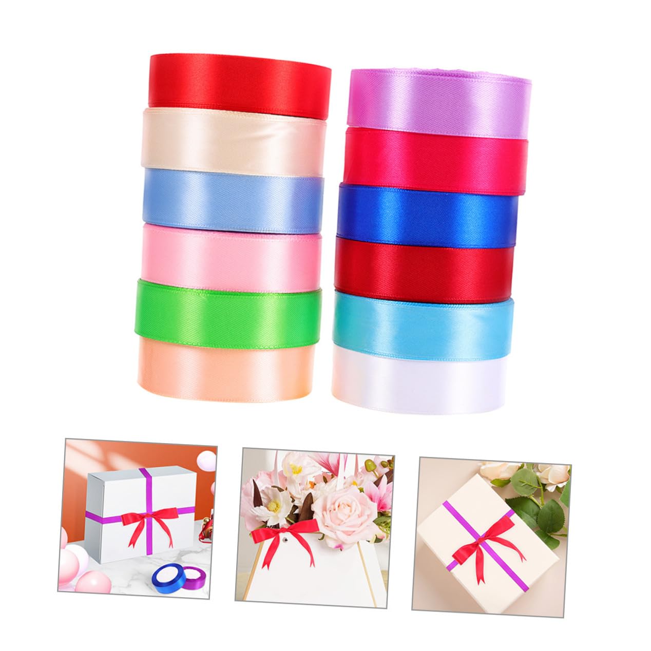 12 Rollen Teiliges Geschenkband Bunte Polyesterbänder Vielseitig Einsetzbar für Geschenkverpackung Dekoration Basteln Hochzeit und Geburtstag Hochwertige Satinbänder für Kreative