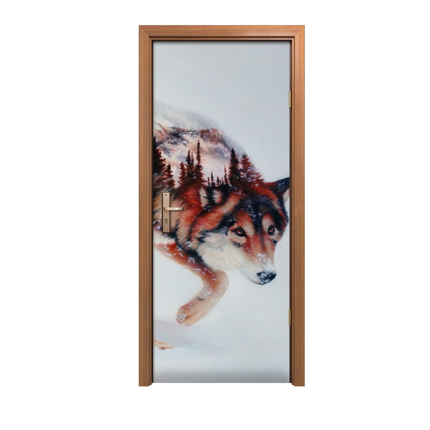 Autocollant de porte loup haut de gamme pour un design artistique