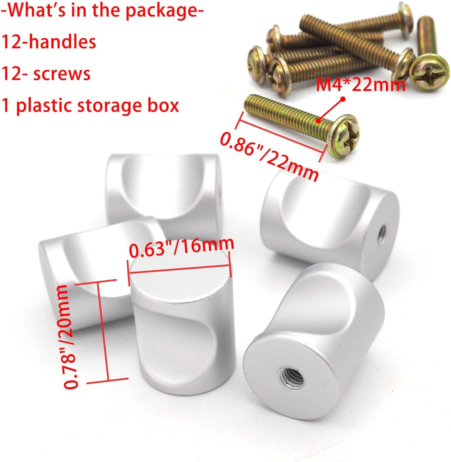 12 Pcs Aluminum Alloy Cylindrical Drawer knobs Drawer Handles with concave Design Elements for cabinets, wardrobes, Drawers, Toy Boxes, Doors, handicrafts, DIY,etc (Silver, Φ0.63)