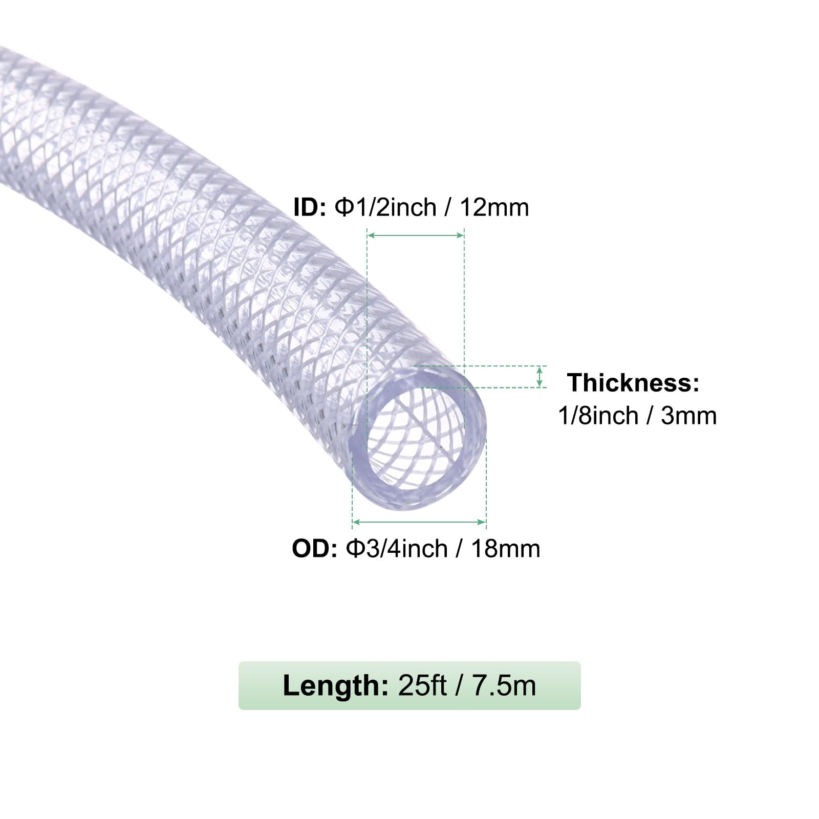 M METERXITY Tubo De PVC Flexible Transparente Trenzado De Alta Presión 1/2" DI X 3/4" DE 25 Pies Para Líneas De Agua, Aceite Y Aire
