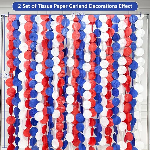 Image of 192Ft Royal Blue Red White Party Decorations Big Circle Dots Tissue Paper Backdrop Streamer Garland for 4th of July American USA National Day Patriotic Veterans Graduation Wedding Birthday Party