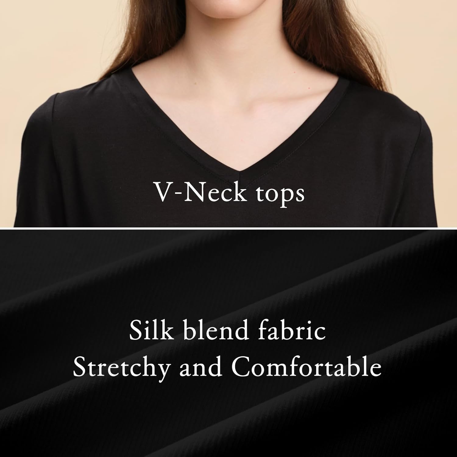 Women's Mulberry Silk Blend V-Neck T-Shirts Summer Short Sleeve Basic Tees Cool Smooth Ladies Soft Classic Tee Shirt - Image 5