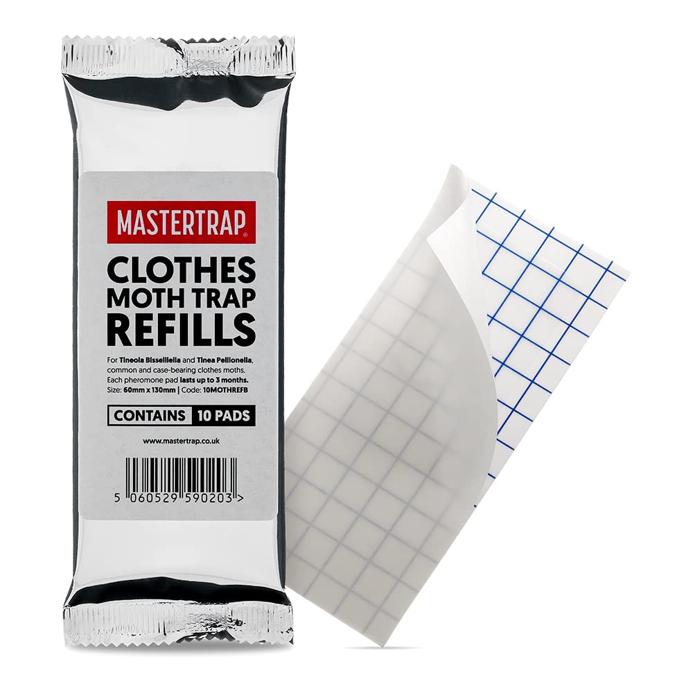 MASTERTRAP Clothes Moth Trap Pheromone Refill Pads for Monitoring & Early Detection – Wardrobes, Drawers & Storage (10 Pads)