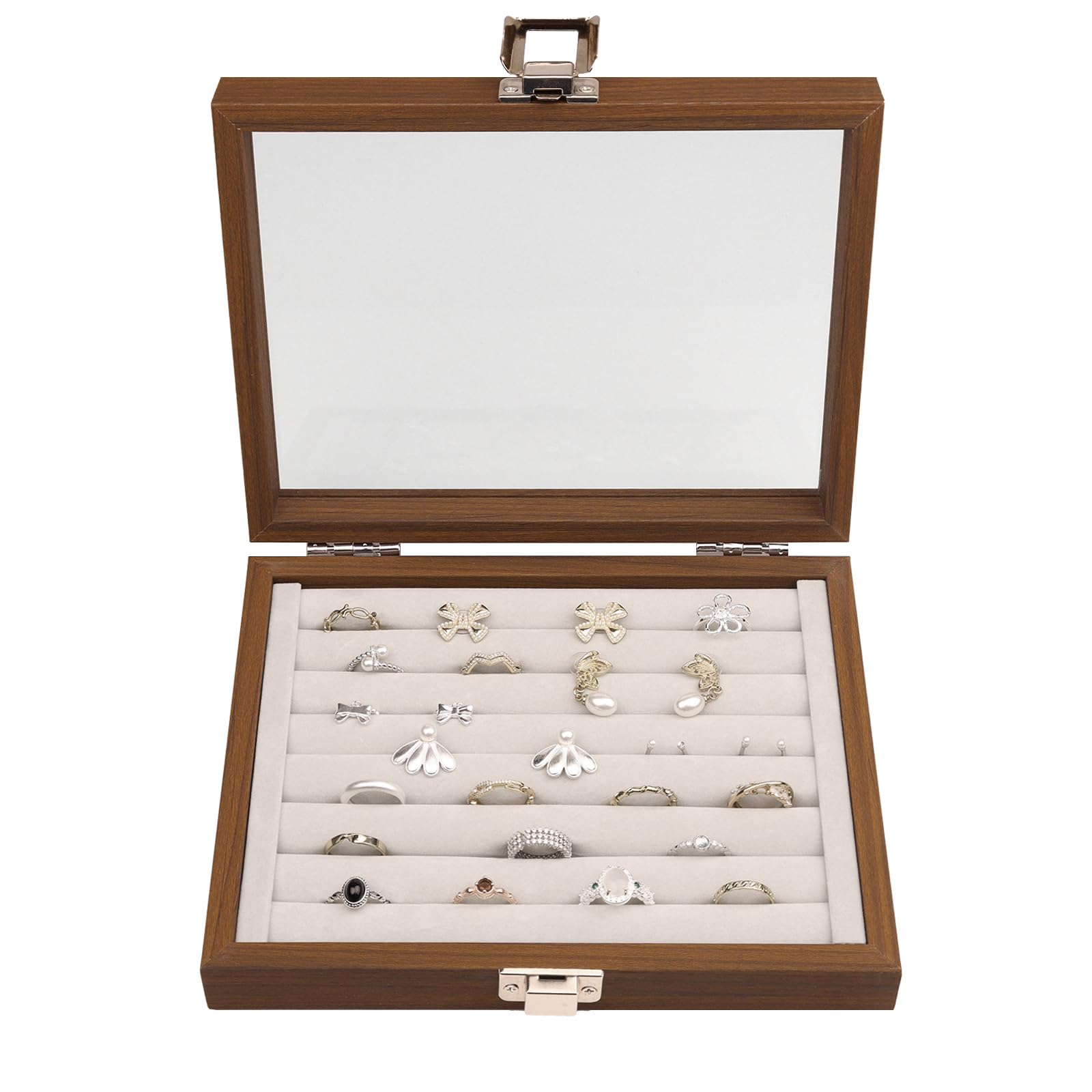 AnnZhao Velvet Jewellery Box,Jewellery Ring Organizer Tray with Glass, Jewellery Display Box,for Women Girls Travel Rings Earrings Necklaces (Ring)
