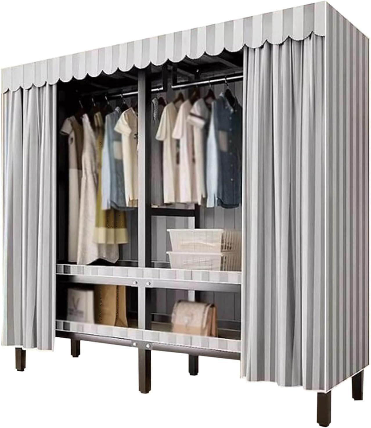Armadio Pieghevole con Copertura in Tessuto, Struttura in Tubo di Acciaio Spesso, Armadio portaoggetti Portatile(A-85cm/33.5in)