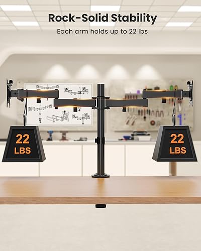 Miniatura 3 de ErGear Soporte para monitor doble, soporte de monitor resistente para monitores de 17 a 32 pulgadas, brazos flexibles con fácil alineación de doble