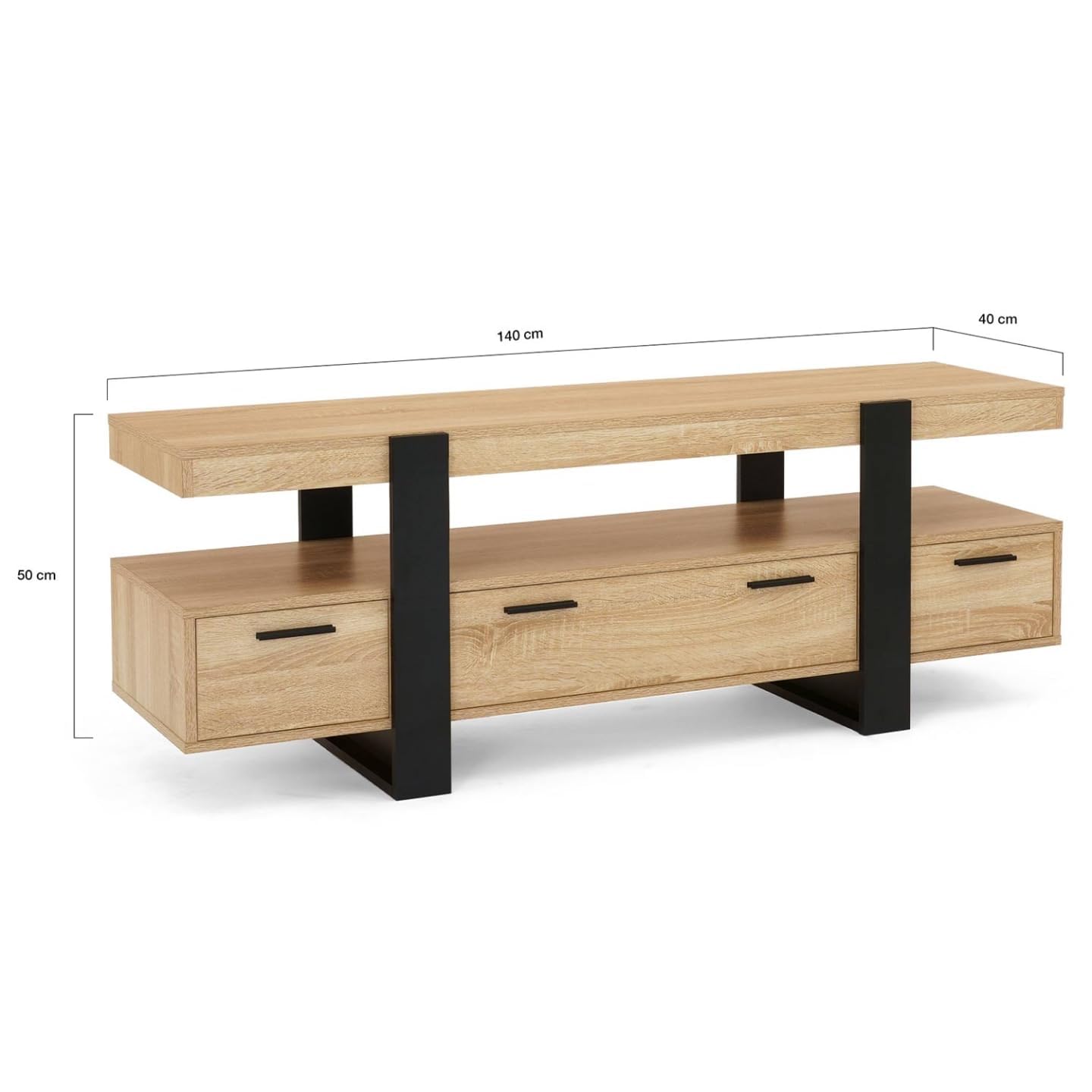 IDMarket Phoenix - Mueble de TV de 140 cm con cajones madera y negro
