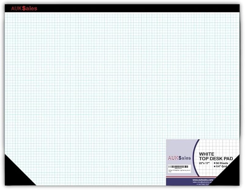 Bloc de papel cuadriculado de 22 x 17 pulgadas, 50 hojas, cuadrícula de 1/4 de pulgada, 80 GSM, papel de dibujo de ingeniería para diseñadores, bocetos de planos, gráficos basados ​​en cuadrículas para arquitectura, escuela, oficina