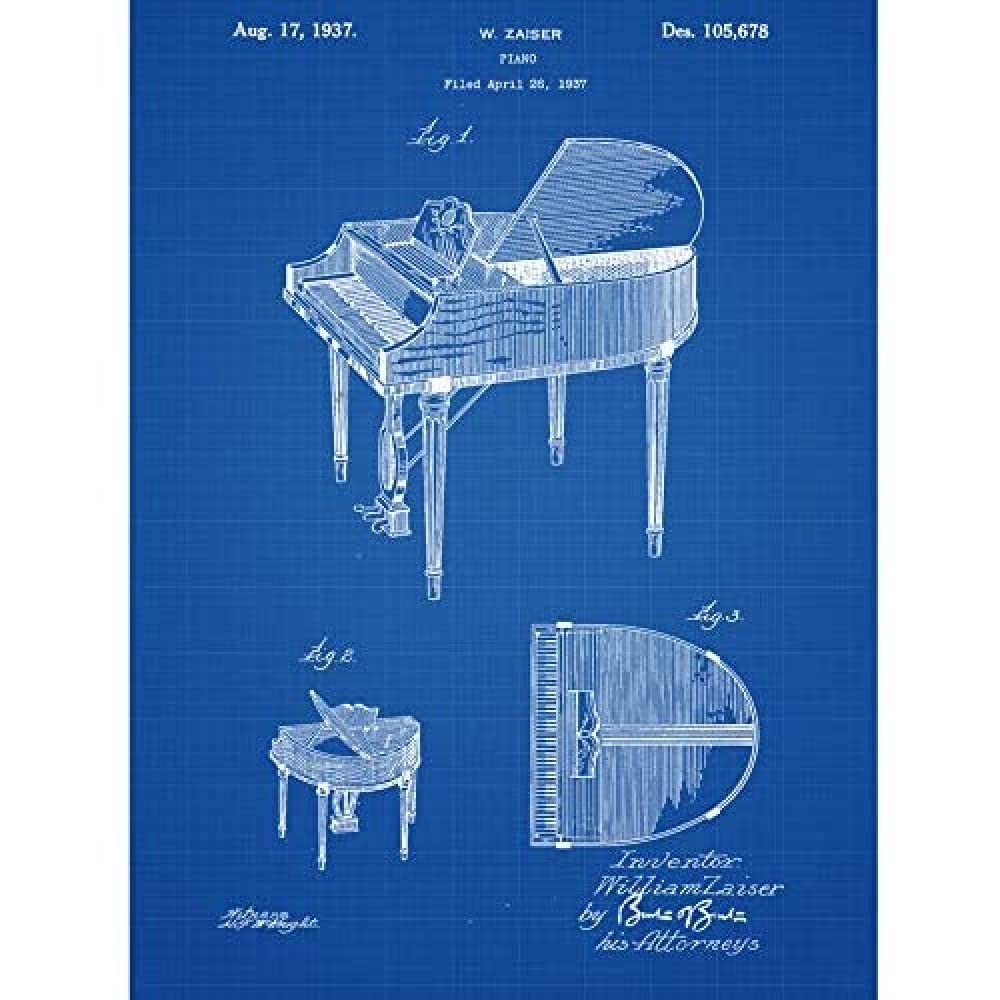 Wee Blue Coo Piano Blueprint Art Print Canvas Premium Wall Decor Poster Mural