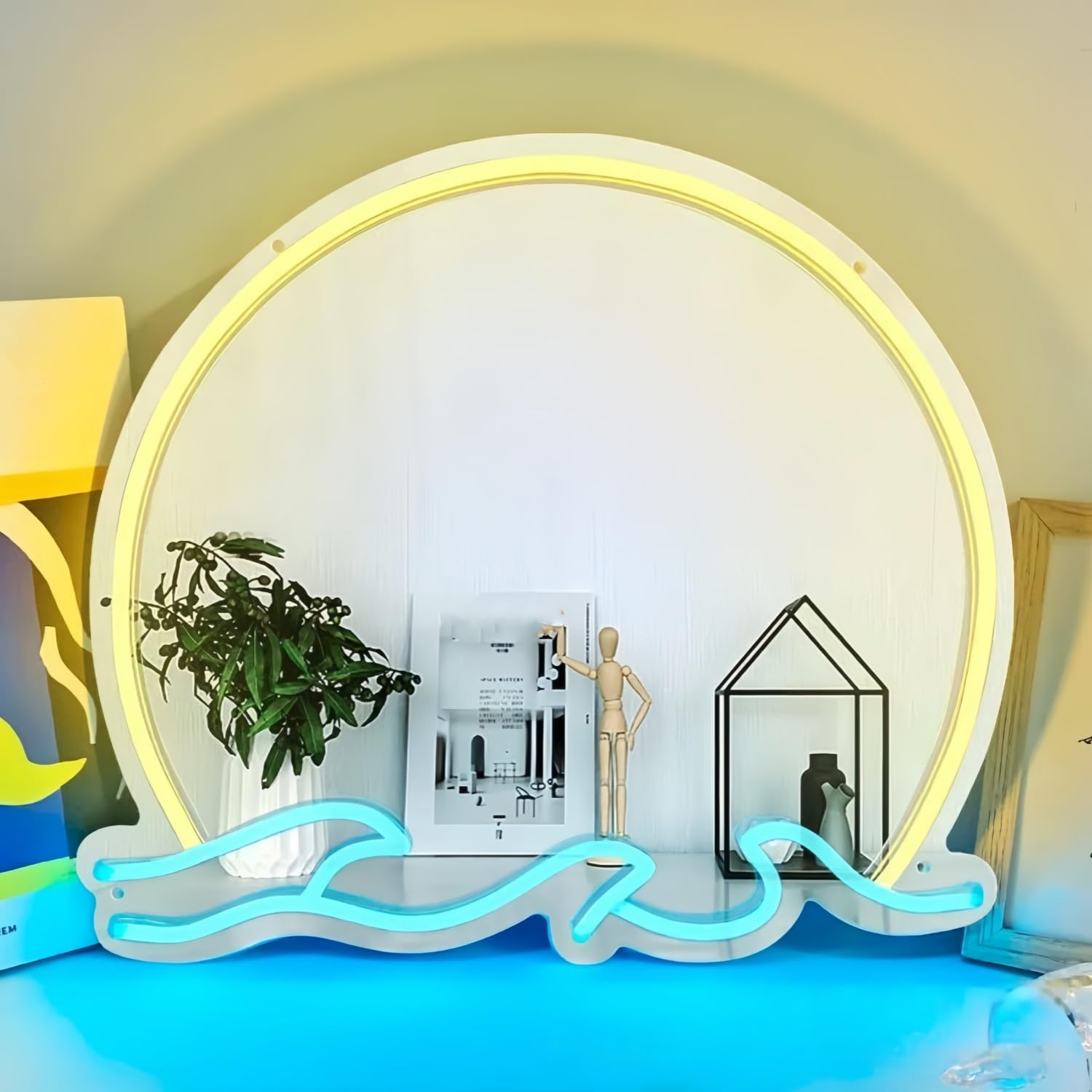 Maimeili LED Mirror Neon Lights Dressing Up Mirror Cat/Shine Heart/Bat/Butterfly Shape Neon Signs Modern Home Girl Room Bathroom Salon Wall Art Decor Gift For Girlfriend USB Powered
