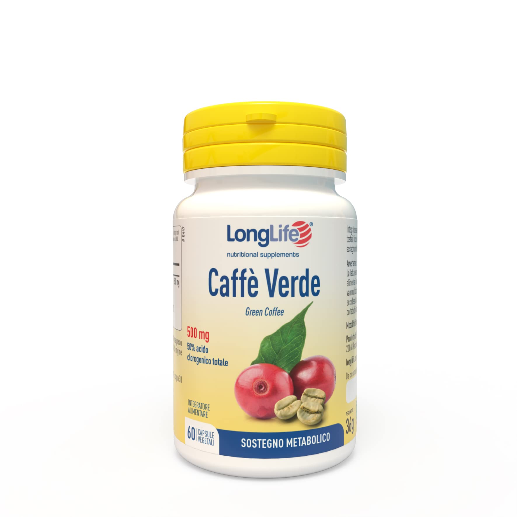 LongLife® Caffè Verde | Estratto titolato al 50% in Acido Clorogenico | Sostegno metabolico | Azione tonica e antiossidante | Fino a 2 mesi di trattamento | Vegano e Senza glutine