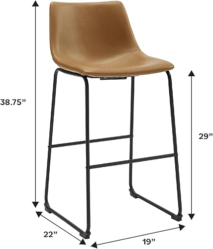 Miniatura 3 de Walker Edison, Douglas - Juego de 2 sillas de piel sintética de estilo industrial urbano de descanso para bar de cocina, sin brazos, color marrón