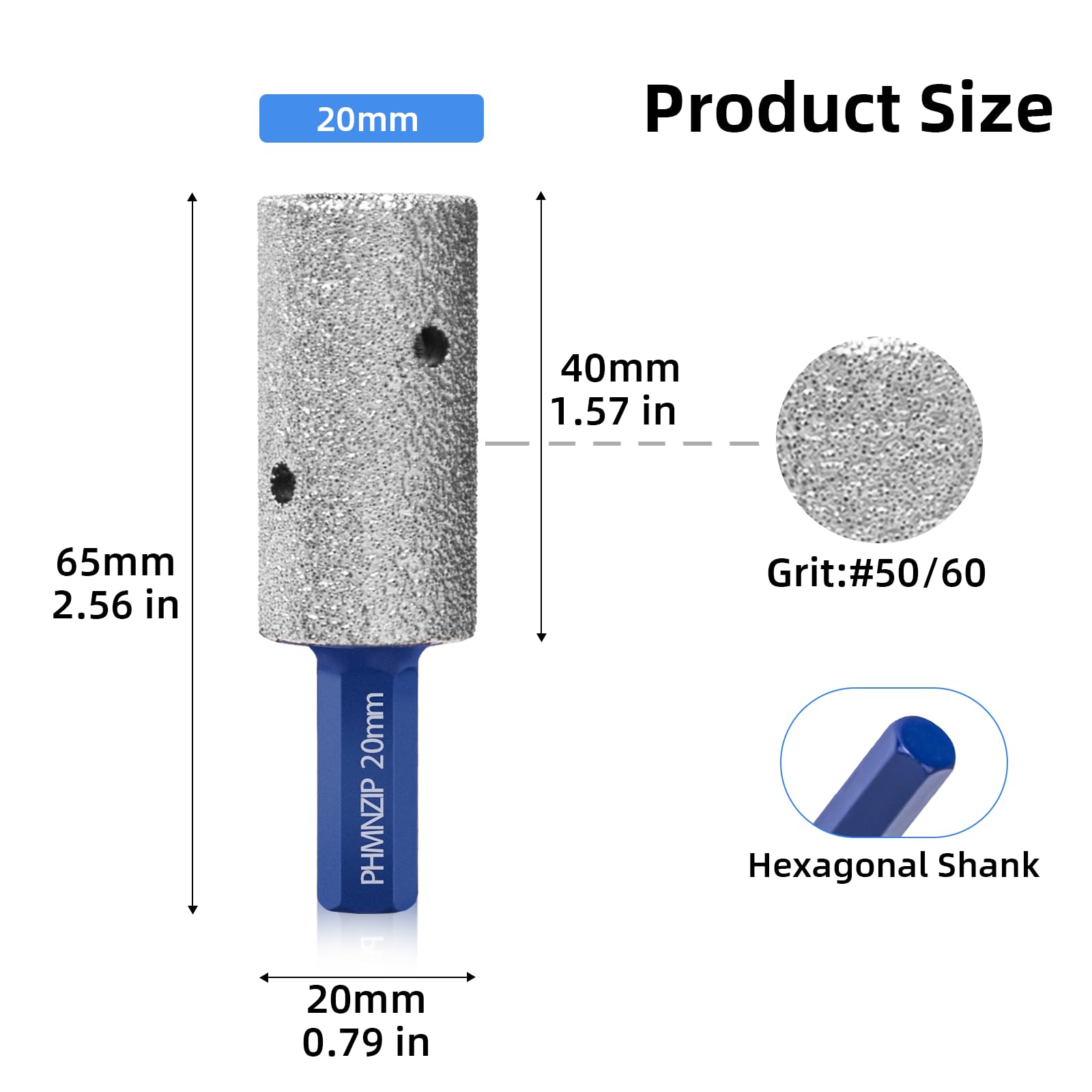 Diamond Finger Milling Bits 20 mm Tile Finggers Bit with Hex Shank Diamonds for Hole Enlarging Shaping Polishing Grinding on Ceramic Porcelain Tile Marble Granite Artificial Stone - Image 3