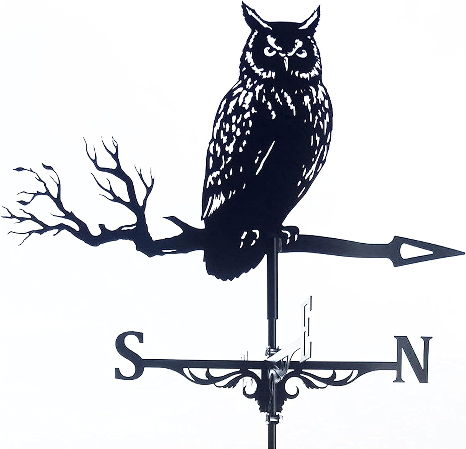 Owl Metal Weathervane with Roof Mount,Stainless Steel Weather Vane Roof Garden Decorations Outdoor Farm Yard